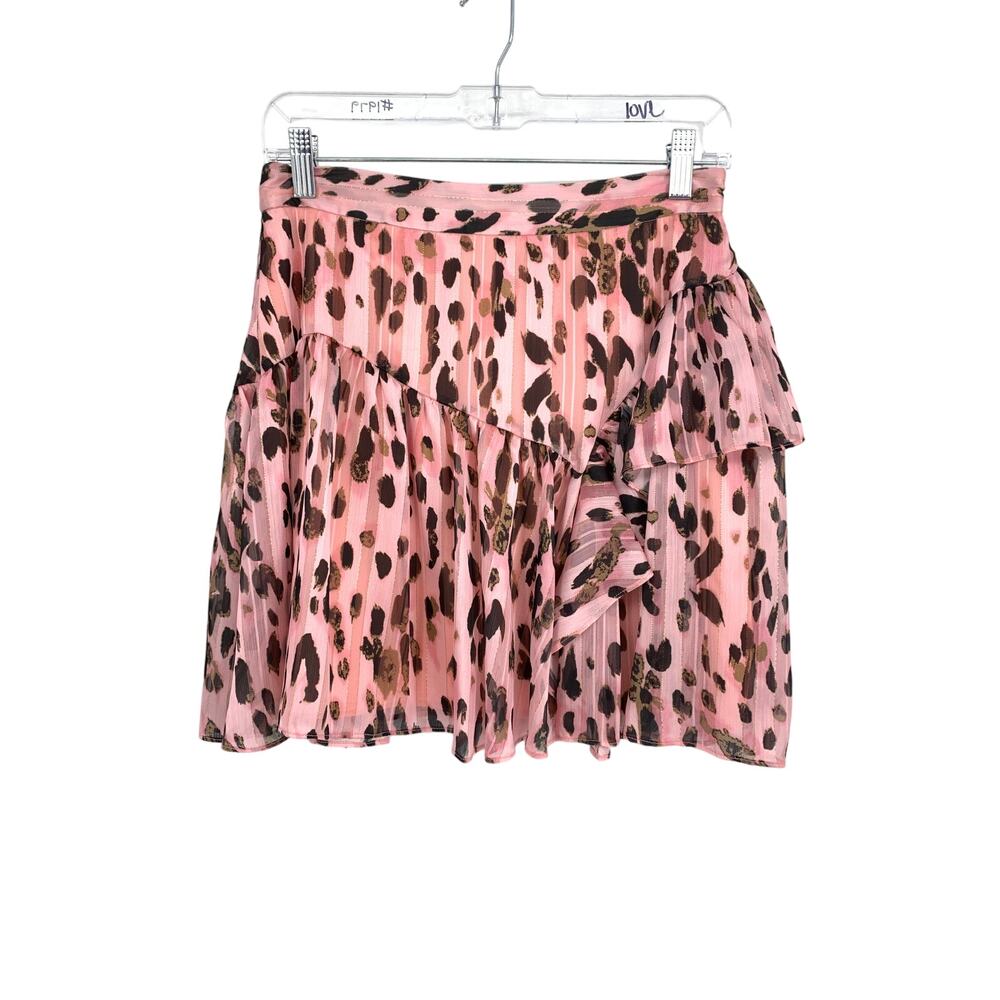 Milly Heidi Metallic Leopard Skirt Womens Sz 4 Pink Multicolor Mini Ruffled NEW